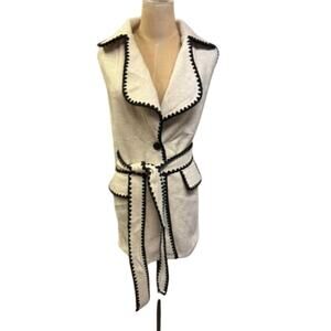 "PRETTY GARDEN" Sleeveless 2 Button Vest Belted Wool Look SZ L‎ Office Classy